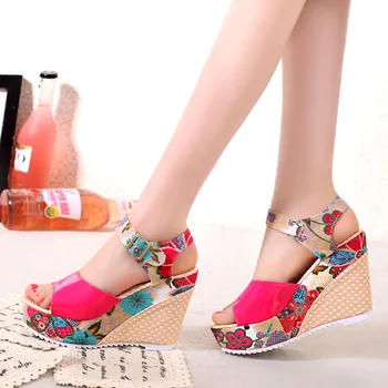 Moterų Sandalai Vasarą Platformos Pleištai Laisvalaikio Bateliai Moteris Gėlių Super Aukšti Kulniukai Atidaryti Kojų Slysta Šlepetės Sandalias Zapatos Mujer