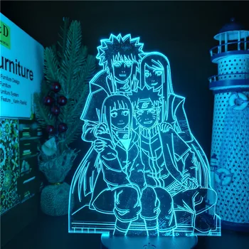 Naruto 3D Lempos Minato Kushina Hinata Šeimos LED Iliuzija Naktį Šviesos Vaikai Miegamojo Puošimas Stalo Lempa Anime Vaizdo Apšvietimas Lampara