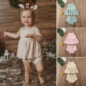 Naujagimio mergina dviejų dalių drabužius nustatyti viršų ir šortai vasaros aprangą kūdikiams baby girl drabužiai