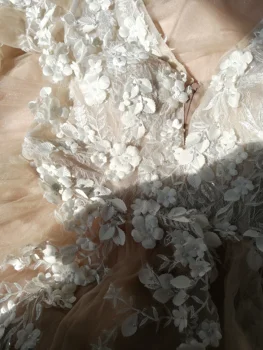 Nude Pink Giliai V Kaklo 3D Gėlių Nėrinių Aplikacijos Vestuvių Suknelės nuo Peties Ilgai Backless Oficialią Vestuvių Suknelė Vestido de Noiva