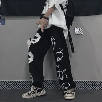QWEEK Japonų Anime Moterų Sweatpants Derliaus Streetwear Negabaritinių Plati Koja Pants Plus Size Bėgiojimas Atsitiktinis Kelnės Mall Goth