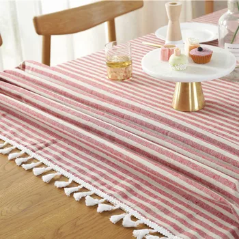 Raudona balta dryžuotas dekoratyviniai audiniai skalbiniai medvilnė staltiesė namų stalo padengti apsauga nuo dulkių skalbti dekoratyvinis drėgna juosta