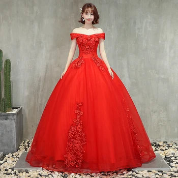Raudona Rožinė Quinceanera Suknelės Nuo Peties Appliques Duobute Vestidos De Gala Largos Prom Dress, Uždusęs Maskuotis Kamuolys Chalatai