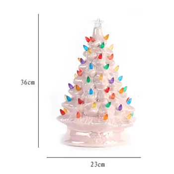 Rožinės Spalvos Mini Papuoštas Kalėdų Medžio Šviesos Stalo Kalėdų Šventė Keramikos Apdaila