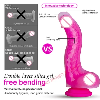 SHANDE Didelis Dildo siurbtukas Realistiškas Penis Minkštas Ilgai Vibratorių Moterų Silikono Didžiulis Penis Moterų Suaugusiųjų Sekso Žaislai, Built-in Kilio
