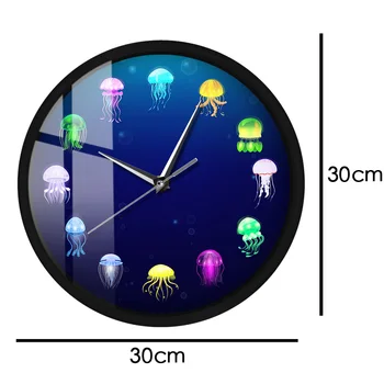 Spalvinga Spausdinti Medūzos Sieninis Laikrodis su LED Apšvietimo Jūros Želė Garso Valdymo Smart Watch Jūrų Gyvūnai, Įveisti Šviesos