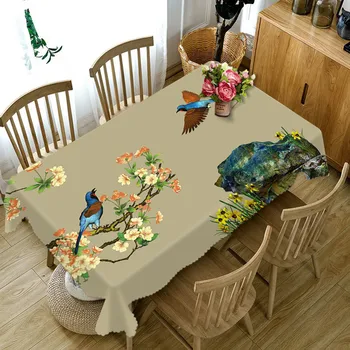 Staltiesė Stačiakampio formos 3D žuvų, paukščių Spausdinti Staltiesė Namų Apsaugos ir apdailos Elegantiškas Stalo dangtis
