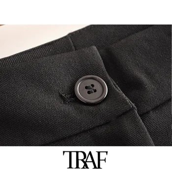 TRAF Moterų Derliaus Stilingas Kišenės Office Dėvėti Kelnių Užtrauktukas Skristi Pagrindinės Juodosios Moterų Kulkšnies Kelnės Prašmatnus Pantalones Mujer