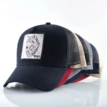 Unisex Medvilnės Snapback kepurės vyrams Siuvinėjimo vilkas Beisbolo kepuraitę Moterų Kvėpuojantis Akių Trucker Kaulų gaidys Hip-Hop skrybėlės