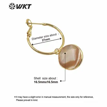 WT-MPE035 Mados aukso electroplated apvalus korpuso žavesio auskarai moterims apvalus briaunotas 