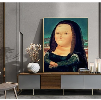 Šiuolaikinio meno plakatas, Šiaurės riebalų Mona Lisa spausdinti drobė, tapyba, svetainė, miegamasis, sienų apdaila dažymas