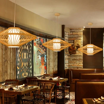 Šiuolaikinės Bambuko Pakabukas Šviesos Vytelių Pintais Umbra Austi Apskrito Virtuvės Restoranas Loft LED Šviestuvo Namų Interjero Apšvietimas