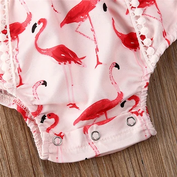 0-24M Baby Girl Lankas Rankovių Romper Mergaičių Gėlėti Off Peties Kutas Jumpsuit Kūdikių Apranga Vasaros Flamingo Sunsuit