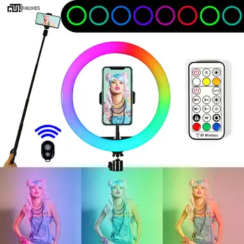 10inch RGB šviesos žiedas su selfie stick led USB Žiedas Lempos 14 spalvų Fotografija, Foto su telefono Turėtojas Youtobe video