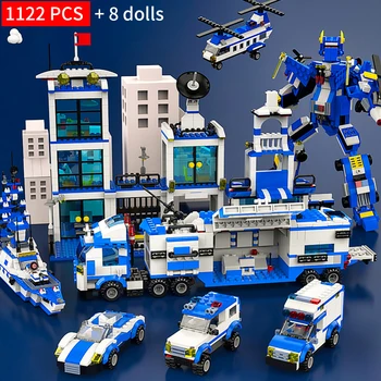 1122 vnt Miesto Policijos Stotis SWAT Blokai Automobilių Sraigtasparnis Miesto Namas Sunkvežimių Blokai Kūrybos Plytų Žaislai Vaikams Berniukams
