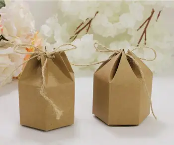 50 vnt/set šešiakampis amatų dovanų saldainių dėžutė Kalėdų Valentino dovanų pakavimo popieriaus langelį, Kraft Popieriaus pakuotės kartono dėžutė žibintų