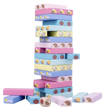 51PCS kamino aukšto pastato blokus mini medinis bokštas žaislas Montessori žaidimas gyvūnų macaron domino blokai švietimo žaislas vaikams