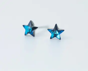 5MM mažas 1pair REALUS. 925 Sterlingas Sidabro Fine Jewelry Blue Crystal Star Auskarai GTLE2220