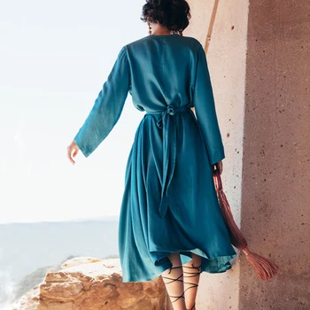 AEL Povas Mėlyna suknelė suknelė femme 2019 Prancūzija Vintage drabužius Suknelė Moterims Prarasti Atsitiktinis Maxi Suknelės Retro Mados