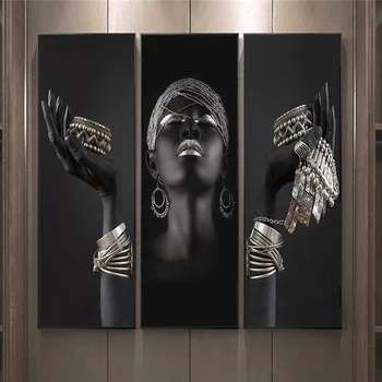 Afrikos Moteris, turintis Sidabro Papuošalai Drobė Meno Tapybos Ant Sienos Menas, Plakatų Ir grafikos Juoda Moteris Art Nuotraukų, Namų Dekoro