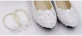 Baltos spalvos nėrinių butai batus moteris mažas didelis pliusas dydis rasti ponios, mergaitės šalies vakarienė prom dress šokių nėrinių butai vestuviniai bateliai