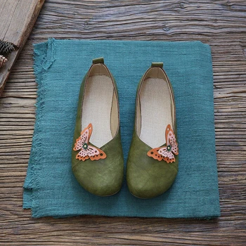 Careaymade-Retro spalvų atitikimo drugelis šviesos burną vieną batų moterų pupelių minkštas vienintelis loafer batai pasakų butas granny batai