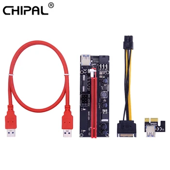 CHIPAL 10vnt VER009S 0,6 M, PCIE PCI-E Riser Card 009S PCI Express 1X iki 16X Adapteris USB Kabelis 4Pin 6Pin Maitinimo Bitcoin Mining