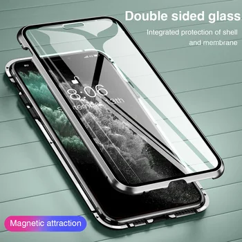 Dvipusės Magnetinio Atveju iPhone 12Pro MAX 11 XR XS X 8 7 6s Plius Coque Magnetinis Stiklo Telefono Dangtelis, skirtas 