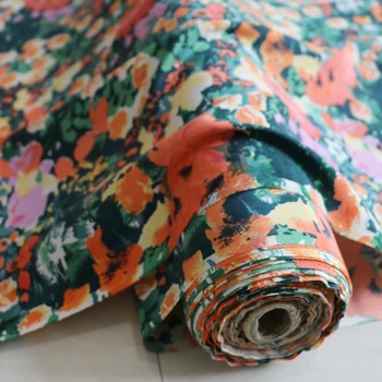 Etninės gėlių šilko audinio kokybės šilko krepo de chine suknelė marškinėliai medžiaga 100cm*114cm