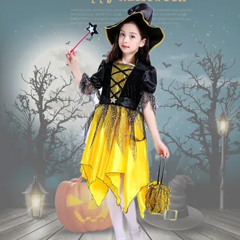 Fantazija Merginos Helovinas Kostiumas Coaplay Ragana Dress Vaikus, Drabužiai Vaikams Suknelė Mergaitėms Skrybėlę Baby Girl Apdaila