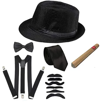 Helovyno Cosplay Kostiumų 1920 Mens Gatsby Gangsteris Priedų Rinkinys - Fedora Newsboy Skrybėlę Petnešos Armbands Susieta Bowtie