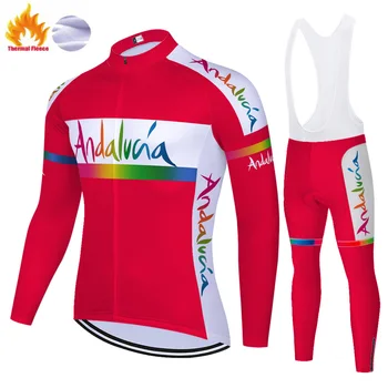 Ispanijos ANDALŪZIJOS komanda jersey ciclismo 2021 dviratį kelnės Sportinės aprangos dviračių žiemos drabužių šiluminė vilna ilgomis rankovėmis dviračių rinkinys