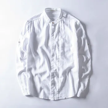 Japonų Stiliaus Vyrų Atsitiktinis Lino Marškinėliai Slim Fit Long Sleeve Shirt Mandarinų Apykaklės Vyrų Pavasarį, Naujų Madingų 4XL Jaunimo Suknelė Marškinėliai