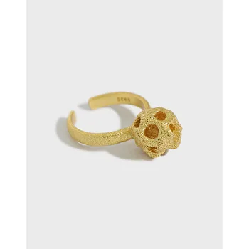 Korėjos nedaug smulkių grūdelių tekstūros perdėta tekstūros S925 Sterlingas Sidabro Žiedas moterų žiedas tuščiaviduris kamuolys 18K aukso danga