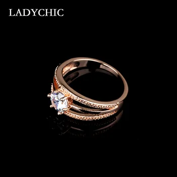 LADYCHIC Austrijos Kubinis Cirkonis Rose / Baltos Aukso Spalvos Žiedų Elegantiškas Žiedas Crystal Moterų Dalyvavimo Šalies Vestuvių LR1033