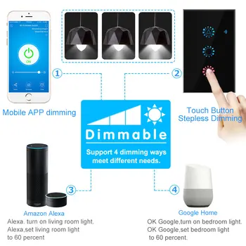 LED Dimmer, ES/JK/JAV Standarto Wifi stiprumą Sienų apšvietimo Smart Touch Jungiklis Dimeris Dirbti Su 