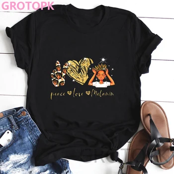 Melanino Poppin Harajuku Black Girl Magic T-shirt Gotikos Derliaus moteriški marškinėliai Juokinga Juoda Mergina Spausdinti korėjos Stiliaus Viršaus Moteris