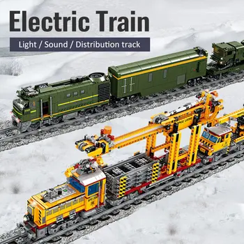 Miestas Techninius Elektros Raketų traukinio Automobilių Blokai Kūrėjas Geležinkelio Bėgių klojimo mašina Geležinkelių Traukinio Plytų Žaislai