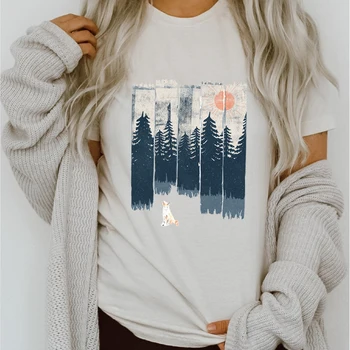 Moterų Grafinis Miško Kalnų Atsitiktinis 90-ųjų Pavasario Vasaros Spausdinimo Lady Drabužius Viršūnes Drabužių Tees Spausdinti Moterų Marškinėlius (T-Shirt