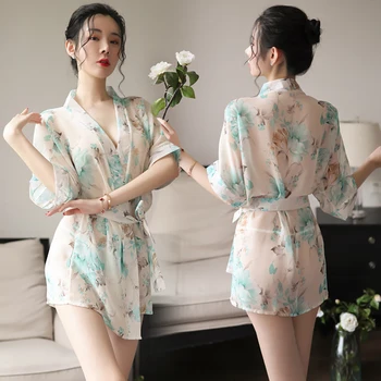 Moterų Sijonai Pijama Kimono Japonų Stiliaus Seksuali Pižama Moterims moteriškas apatinis Trikotažas, naktiniai drabužiai Dirželius Skaidrus Apatiniai G String Karšto Sexi