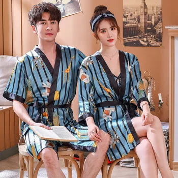 Moterų Šilko Kimono Skraiste Mėgėjams Pora Pižamą Vonia Suknelė Sleepwear Vyrai, Dideli Naktiniai Drabužiai Minkštas Chalatas Negabaritinių Satino Pižamą