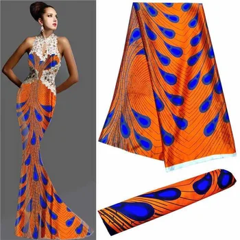 Nauja Oranžinė ir Mėlyna Satino Audinys Minkštas Šilko Audinys Afrikos Medžiagos Ankara Vaškas Spausdina Aukštos Kokybės Moterų Suknelė 5yard/daug