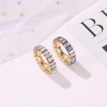 Nauji Karšto pardavimo spalvinga kristalų žiedas mados geometrinis žiedas vaivorykštė skaidrus akmuo rodomojo piršto žiedą moterų cirkonis juvelyriniai dirbiniai