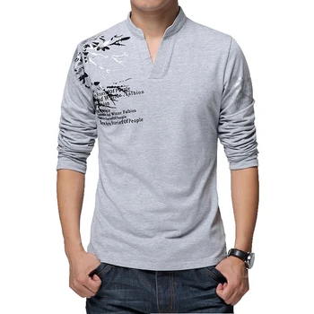 Pavasarį, Rudenį Naujų Dizainerių Long Sleeve T Shirt Vyrai Tee V-Kaklo Atsitiktinis Slim Fit Vyrų T-Shirt Medvilnės T Shirts