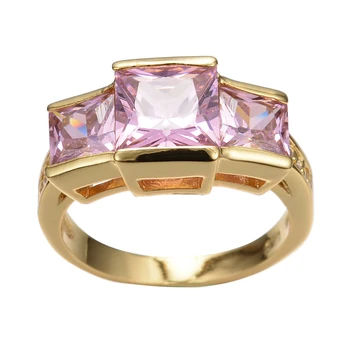 Prabanga Moteriška Rožinė Kristalų Akmens Žiedas, Geltonos Aukso Spalvos Vestuvių Dideli Žiedai Moterims Derliaus Nuotaka Aikštėje Vestuvinis Žiedas