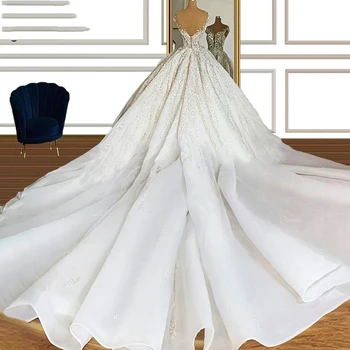 Prabanga Puošnios Vestuvinės Suknelės Su Traukinio nuo peties Blizgučiai Vestuvių Chalatai Gana-line Dubajus Nuotakos Suknelė pagal Užsakymą