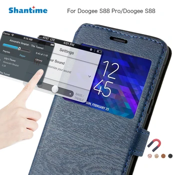 PU Odos Telefoną Atveju Doogee S88 Pro Flip Case For Doogee S88 Peržiūrėti Langų Knyga Atveju Minkštos TPU Silikoninis Galinio Dangtelio