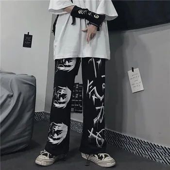 QWEEK Japonų Anime Moterų Sweatpants Derliaus Streetwear Negabaritinių Plati Koja Pants Plus Size Bėgiojimas Atsitiktinis Kelnės Mall Goth