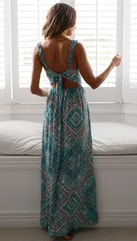 Seksualus Bohemijos Womne Vasaros Suknelė 2020 Paplūdimio Rankovių Elegantiškas Boho ilga Suknelė Spageti Dirželis Spausdinti Gėlių Maxi Suknelė Backless