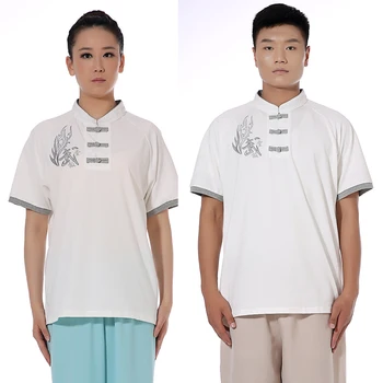 Taichi trumpomis Rankovėmis T-shirt Unisex Siuvinėjimo Kovos Menų Kung Fu Marškinėliai Vasaros Orui Kinų Stiliaus Mokymai Sporto Viršūnės